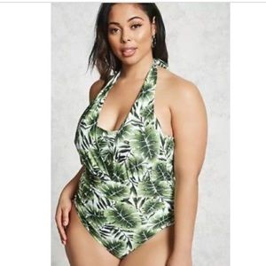 Forever 21 Green/White One Piece Swimsuit